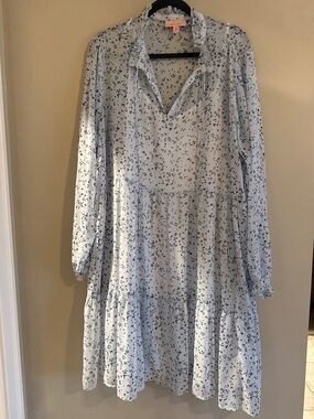 EVRI Pale Blue Floral Tiered Long-Sleeve Dress